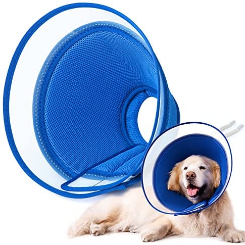 YUNXANIW Dog & Cat Recovery Collars, Soft Elizabethan Cone Collars for SurgeryBreathable Mesh Recovery Collar, Soft Adjustablet Dog Cones and Cat Cones for After Surge (L, BLUE)