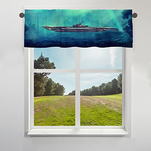 Unterwasser-Piraten-Volant-Vorhang für Fenster, U-Boot, kurze Fensterbehandlung, Volant-Stangentaschenvorhang für Küche, Wohnzimmer, Schlafzimmer, 30,4 x 106,6 cm