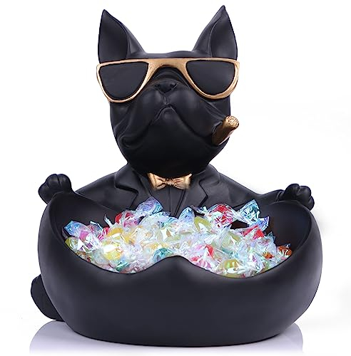Schwarze französische Bulldogge Statue – Süßigkeitenschale und Schlüsselhalter, Schmuckaufbewahrungstablett – ideal für moderne Wohnkultur, Büro, Eingangsbereich – funktionaler Schreibtisch-Organizer
