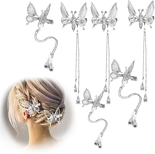 WOOXDYUK 6 Stück bewegliche Schmetterlings-Quasten-Haarspangen, elegante Quasten-Schmetterlings-Haarnadel, antiker Seitenclip, bewegt Haarnadeln, dekoratives Haar