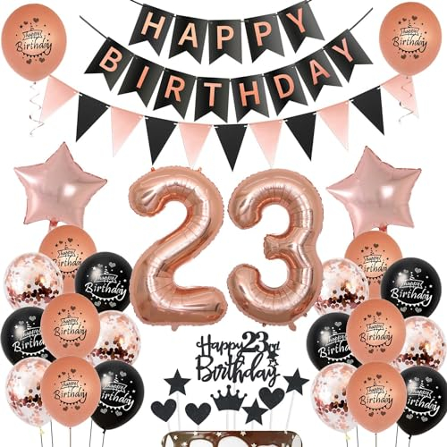 Palloncini decorazione 23 anni compleanno donna Nero Oro Rosa, palloncini 23 anni compleanno donna decorazione compleanno 23 anni donna decorazione torta 23 anni compleanno donna Oro Rosa