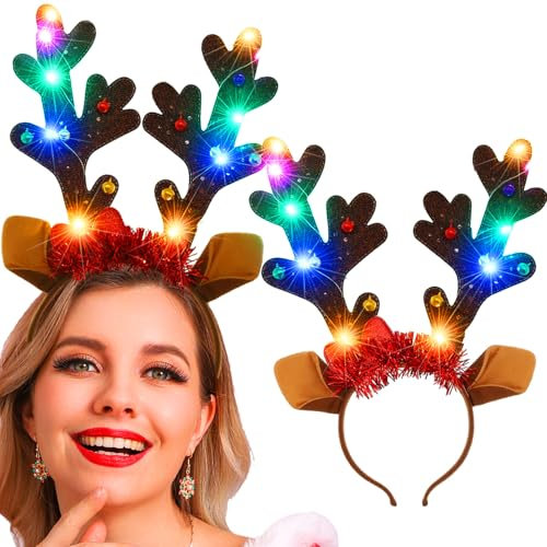 Fashband Serre-tête lumineux en bois de renne de Noël pour femmes et filles (marron), Taille unique