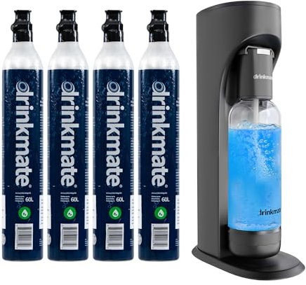 Drinkmate OmniFizz Sparkling Water and Soda Maker, Carbonates Any Drink Not Just Water, Fizzy Drink Maker, Water Carbonator, Sparkling Water Machine, x4 CO2 Cylinders Included, Matt Black