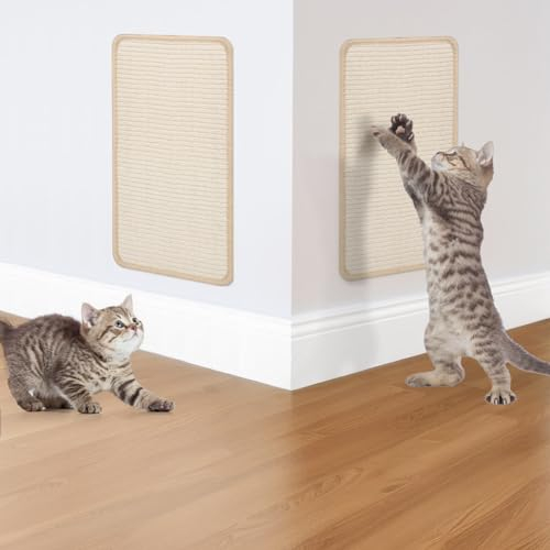 Guittly 2 Stück Kratzbretter Katze, Sisal Kratzmatte Katze,40x20cm Kratzbrett Wand, katzenkratzbretter, Kratzmatte Katze Wand, Kratzmatte für Katze mit Klebeband (Beige)