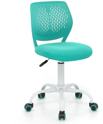 Giantex Kids Desk Chair, Armless Mesh Children Study Seat, Swivel Teen Desk Computer Chair with Adjustable Height & Lumbar Support, Turquoise