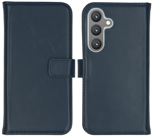 SELENCIA Bookcase Hülle kompatibel mit Samsung Galaxy S24 – Era Leder Handytasche Side Flip Case – Handyhülle aus Rindsleder in Blau [3 Kartenfächer, Magnetverschluss]