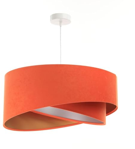 Licht-Erlebnisse Hängelampe Stoff Orange Gold Silber Velours Optik rund Ø 50 cm E27 Doppelschirm Modern Hängeleuchte Wohnzimmer Pendelleuchte Schlafzimmer