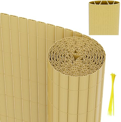 Vigevee Canisse en PVC, 140 x 1000 cm, Brise Vue en PVC Renforcement en 3 Poids, Clôture Jardin, Résistant aux intempéries, Intimité pour Jardin, Balcon, Piscine, terrasse, Bambou