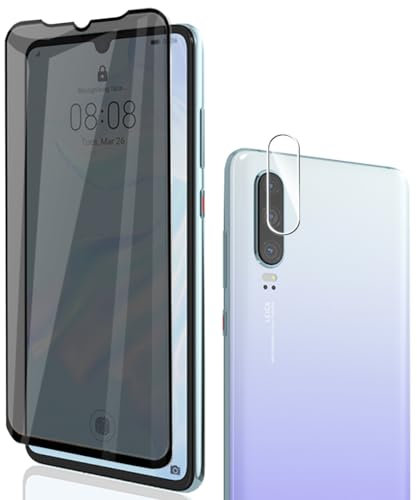 Phlleyaa Schutzfolie für Huawei P30 für Panzerglas Sichtschutz,Displayschutz 1 Stück mit 1 Stück Kamera Schutzfolie[1+1 Stück],9H Härte Bläschenfrei Anti-Spy für Huawei P30 Panzer Schutz Glas