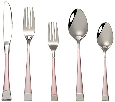 DSeenLeap Ensemble d'argenterie 40 pièces, Service de Couverts pour 8 Personnes, Ensemble de Couverts en Acier Inoxydable pour la Maison et Le Restaurant, Passe au Lave-Vaisselle (Rose 40 pièces)