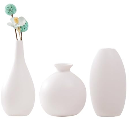 Set di 3 vasi in ceramica, 16,5 + 16 + 11 cm di altezza, vasi per erba della pampa, fiori, decorazione da tavolo, vaso a tulipano, libreria, camino, soggiorno, camera da letto, ufficio, regalo di