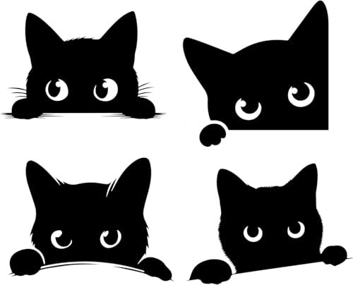 Pack of 4 Cat Peeking Pet Silhouette Cute Stickers -Waterproof Decals for use on Laptops, Car Bumpers, Windows, Water Bottles, Fun Gifts & More (Black, Medium Pack)