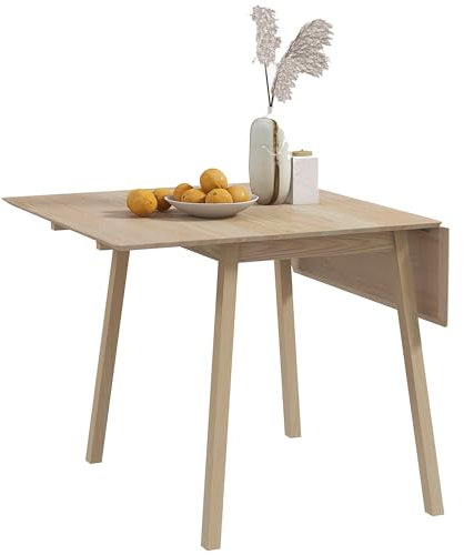 HOMCOM Solid Wood Folding Dining Table, Drop Leaf Table for 2-4 People, Rectangle Kitchen Table for Small Space, Natural Wood Finish
