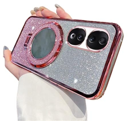 QIWEIQING Magnétique Coque pour Honor 90 avec Support with Miroir Makeup Coque Cordon de Collier Antichoc Magnétique Housse Réglable Case pour Honor 90. Pink DSZ