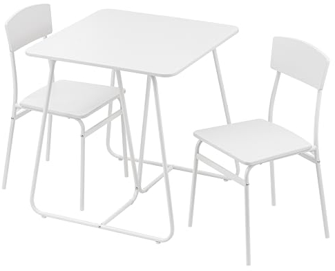 Baroni Home Essgruppe 3-teilig, modernes Design, leicht, Esstisch mit 4 Stühle Set, Esszimmer, Balkon, Restaurant, aus MDF und Stahl, einfache Montage, Quadratisch, Weiß
