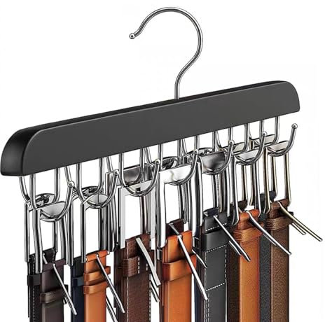 Portacinture In Legno,Porta Cinture da Armadio Clip Antiscivolo Organizer Portacinture Portacravatte Da Armadio con 14 Ganci Gruccia Portacinture Portacravatte per Cinture,Cravatte,Sciarpe