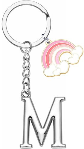 ZYMGUO lettre initiale pendentif Porte-clés,Arcobaleno lettre initiale porte-clés cadeau amis soeurs,argent A-Z 26 lettre initiale pendentif porte-clés - cadeau femme homme anniversaire porte-clés (M)
