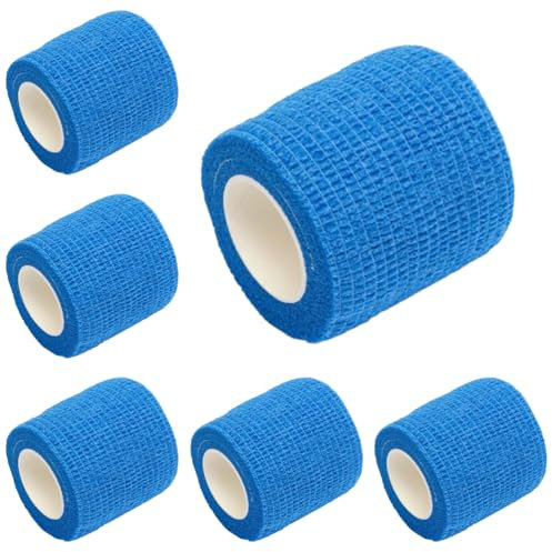 LJFEA 6 Rollen Fingerpflaster Selbsthaftende Bandage 2,5cm x 4,5m Selbstklebender Verband Haftbandage Elastische Binde Cohesive Fixierverband Pflasterverband Pet Vet Wrap für Erste Hilfe Sport (Blau)