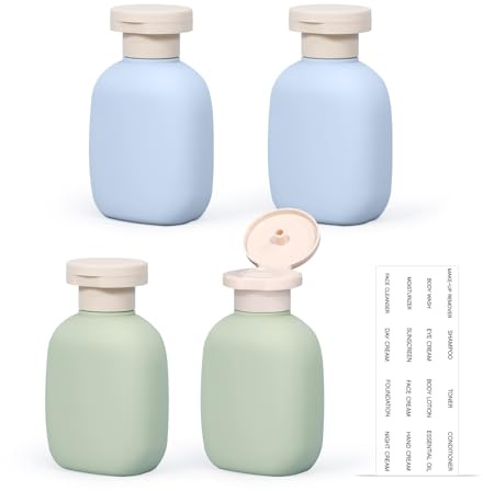 UMETASS Reiseflasche mit Klappverschluss – Auslaufsichere & Nachfüllbare Quetschflaschen für Shampoo, Conditioner, Cremes u.a. | Leichtes Reiseutensil aus Kunststoff (blau&grün, 100ML)