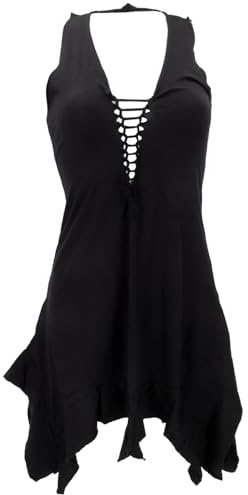 GURU SHOP Pixi Minikleid, Goa Kleid, tiefen Rückenausschnitt, Stretch | Damen Minikleid, Ärmellos, U-Ausschnitt, perfekte Passform, Viskose