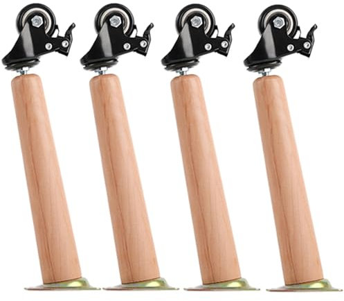 WEYFH Pieds de Meubles réglables en Bois Massif avec roulettes – 4 Pieds de Table universels pour Table Centrale, Table de Chevet, Cuisine, Bureau – Installation Facile 35 + 6,2 cm