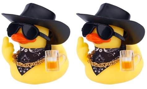 BOXOB 2stl Gummienten, Auto Ornamente Lustige Gelbe Enten Cowboy für Auto Armaturenbrett Büro Dekoration