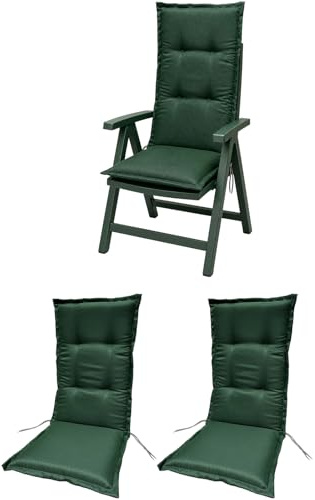 BURI 2X Auflagen Set Hochlehner für Gartenstühle 120x48x6cm Sesselauflagen Polster UV Lichtecht - Gartenstuhlauflagen Stuhlkissen mit Dicker Schaumstoff Füllung (Dunkelgrün)