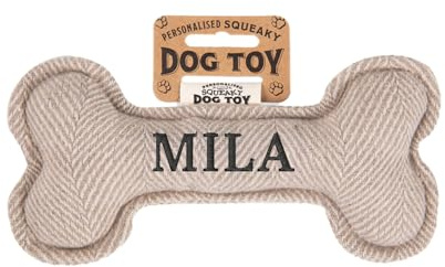 History & Heraldry Personalisiertes Quietschendes Hundespielzeug, Knochen Form, mit `Mila` Aufschrift, Stoffspielzeug für Hunde