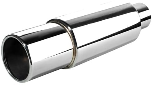Catekro Edelstahl Endschalldämpfer 63mm Einlass, 2,5 Einlass 3,5 Auslass | Auspuff Schalldämpfer Sportauspuff 14,17 Auspuff Endschalldämpfer Resonator Ersatz für Auto Diesel Automobile Silber