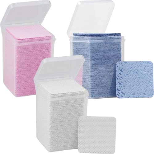 Lurrose Wimpernkleber Tücher aus Baumwolle für Wimpernverlängerung 3 Flaschen mit 600 Pads Schnelle Kleberreste Entfernung Nagel Beauty Zuhause