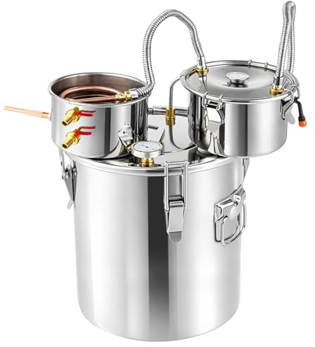 GreenWhim Moonshine Still Distiller 5Gal 20L Stainless Steel Distiller Kit 3 Pots Water Distiller with Thermometer Pump and Copper Coil for Home Brewing DIY Whisky Wine Brandy Sliver
