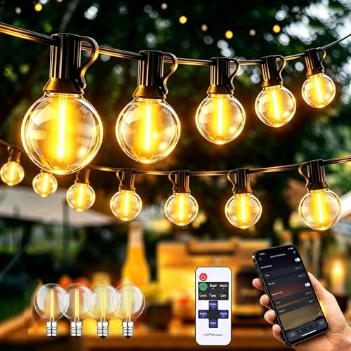 Led Lichterkette Außen Outdoor Strom, 50M Lichterkette Glühbirnen Aussen Beleuchtung mit 60+4 Stk Warmweiße IP44 Wasserdicht Lichterketten für Garten, Terrasse, Hochzeiten, Partys APP+Remote Control