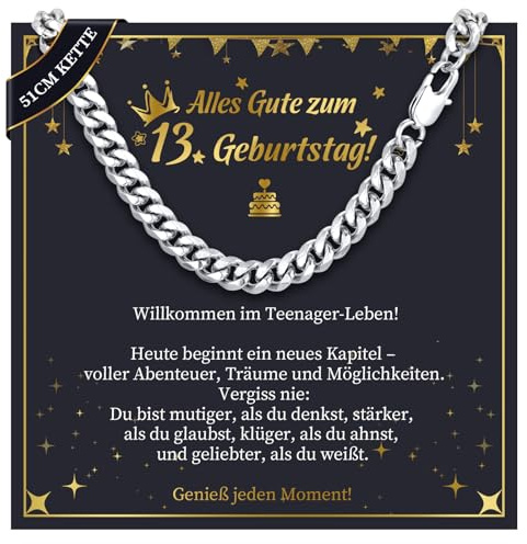 FLHEART Geburtstag Geschenk für Junge Teenager Kette - Edelstahl Panzerkette Halskette Geburtstag zum Jungen Sohn Enkel Neffe Bruder, Geburtstagsgeschenk für 12 13 14 15 16 Jährige Jungs Teenager