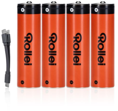 Batterien AA, Rollei Wiederaufladbare Batterien Li-Ion Akku mit USB C Schnellladung 1,5V Akkubatterien 1332 mAh Rechargeable Battery ohne Memory Effekt Vorgeladen 4 Stück Akku-Wiederaufladbar-Battery
