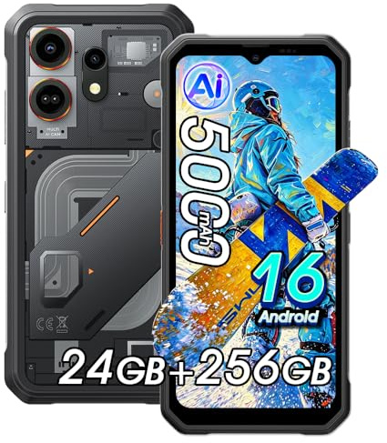 OSCAlMarine 3 Outdoor Handy ohne Vertrag Android 16, 24GB+256GB/2TB 5000mAh Outdoor Smartphone AI, 16MP AI Kamera, 6.56 HD+ Bildschirm Baustellenhandy IP68/IP69K/NFC/OTG/GPS/FM/Gemini AI 2.0, Schwarz