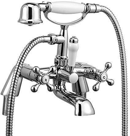 Wasserrhythm Robinet mitigeur de baignoire avec fixation de douche victorien traditionnel téléphone salle de bain robinet de remplissage de baignoire pont monté en croix double poignée douche à