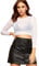 WearAll Womens Sheer Mesh Crop Top Ladies Long Sleeve Crew Neck Plain Stretch New - White - 12-14