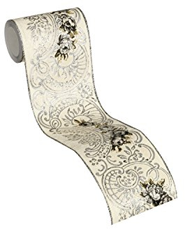 Architects Paper Bordüre Kind of White by Wolfgang Joop Borte Luxustapete klassisch floral 5,00 m x 0,13 m beige grau metallic Made in Germany 340742 34074-2