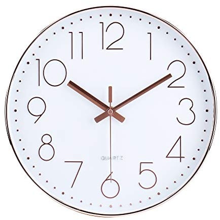 jomparis 12 Inch Battery Operated Silent Non-ticking Wall Clock, Quality Quartz Sweep Rose Gold Wall Clock for Home Bedroom School