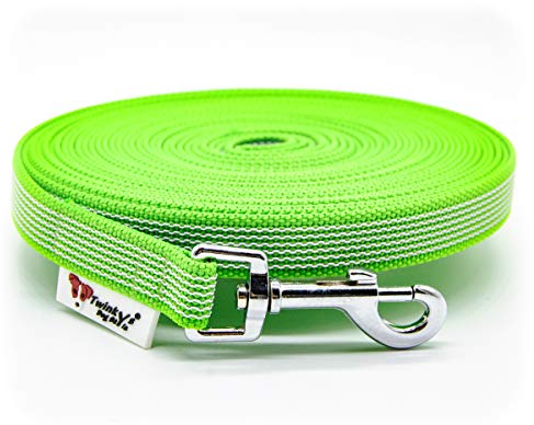 Twinkys Dog Style Schleppleine Hundeleine gummiert 20 mm breit für Hunde bis 50 kg - MIT Handschlaufe 7,5 Meter Neon Grün Made IN Germany