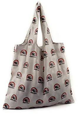 BRISA VW Collection - Volkswagen Wiederverwendbare Polyester-Einkaufs-Beutel-Shopper-Bag-Tasche mit T1 Bus Motiv (Vintage Logo/Grau)