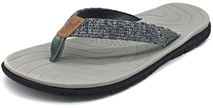 KuaiLu Flip Flops Women Leather Arch Support Summer Wide Fit Beach Pool Ladies Thong Sandals Yoga Memory Foam Cushion Slip On Orthotics Plantar Fasciitis Shower Cloth Fabric Non Slip Flipflops Grey 8