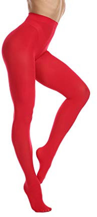 Frola Tights for Women 80 Denier Semi Opaque Solid Color Footed Pantyhose Ladies Tights,Red,L-XL