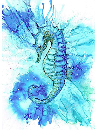 5D Diamond Painting Diamant Malerei Painting Bilder, Wowdecor Schön Blau Seepferdchen Tiere Full Set Groß DIY Diamant Gemälde Malen Nach Zahlen