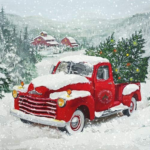 20 Servietten Auto mit Weihnachtsbaum als Tischdeko für den Winter und Weihnachten 33x33cm