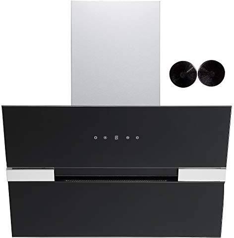 Cookology 60cm Black Angled Extractor Fan Designer Chimney Cooker Hood, Touch Controls (Carbon Filters)