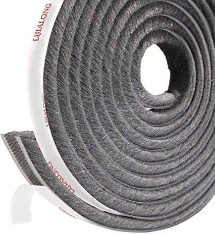fowong Draught Excluder Tape,4.9 m(L) x9 mm(W) x 5mm(T) Door Brush Strip for Door Frame Insulation and Window Adhesive Brush Weather Stripping-Grey