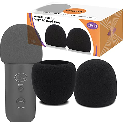 Blue Yeti Cover Foam Windscreen - Professional Pop Filter for 2.5 Inch Diameter Microphones Sponge Mic Cover 2Pcs
