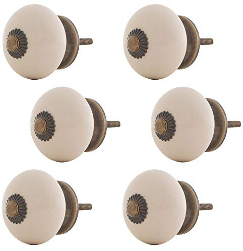 Knober Möbelknöpfe marmoriert Keramik Porzellan Vintage Landhausstil Shabby-Chic 40mm Knauf Türgriff (Set Möbelknopf 6 Stück Keramik Creme Antik Bronzekrone …)