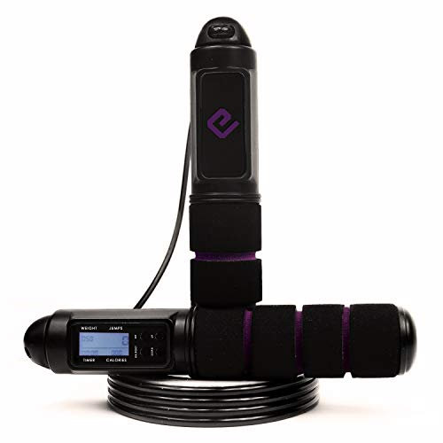 Eqofit® Corde à sauter Speed Rope avec compteur [sauts, calories brûlées, etc. ] + sac d'entraînement pour sport d'endurance, crossfit Homeworkout entraînement d'intervalles HIIT pour jeunes à moins